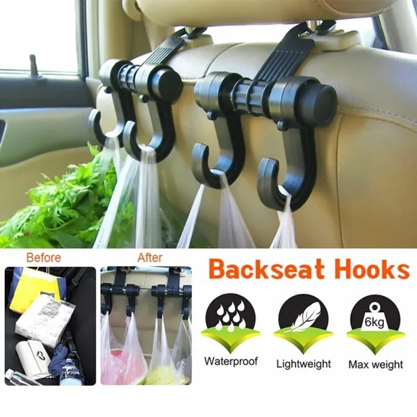 Car Accessories Headrest Double Hook Hanger Four Wheels Vehicle Back Seat Behind Organizer Food Groceries Useful Holder