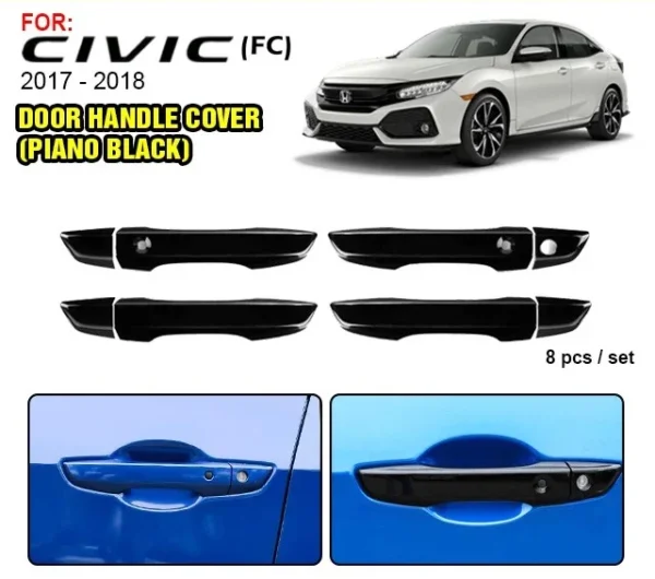 1852ec88e96438a918a186c772c2c22c.webp Honda Civic FC 2017 2021 Key Less Model Car Door Handle Cover Glossy Black 8pcs 4Door With 3M Tape