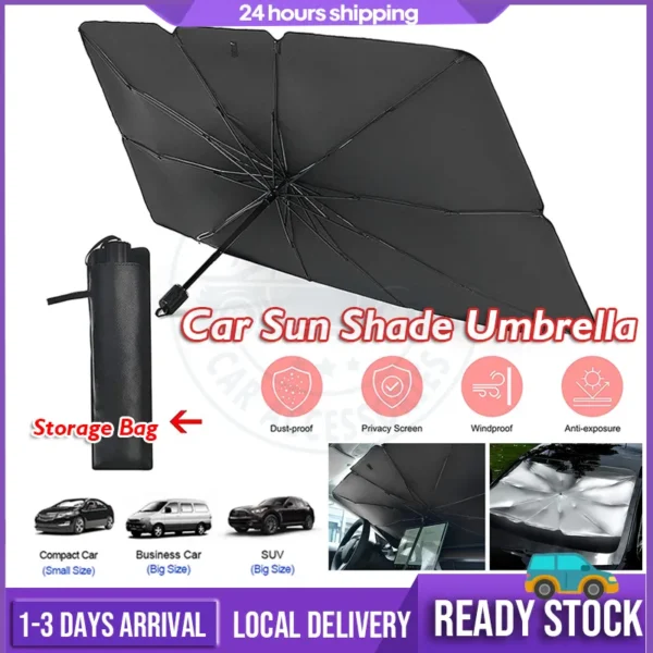 3132b8e67cc7d6621e1f2ba2474349dd.jpg_.webp Ready Stock Universal Car Windshield Sun Shade Cover Car Sunshade Front Window Mount Umbrella Car Windshield Parasol UV Ray