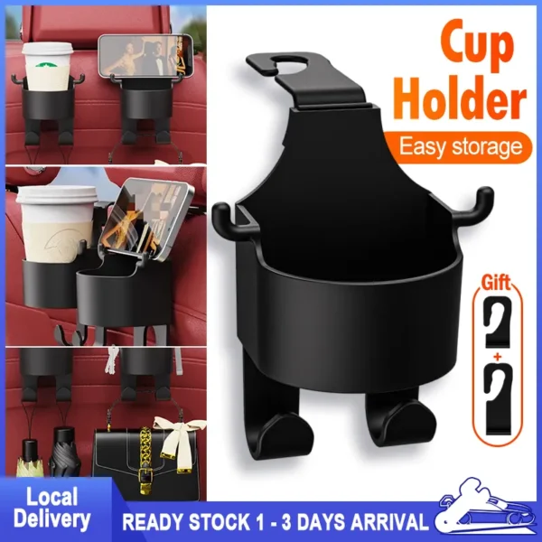 Car Seat Hook with Drink Holder Car Headrest Organizer Car Phone Holder Multifunctional Drink Pocket Car Storage hanger