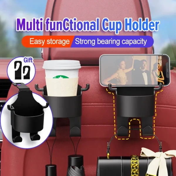 Car Seat Hook with Drink Holder Car Headrest Organizer Car Phone Holder Multifunctional Drink Pocket Car Storage hanger