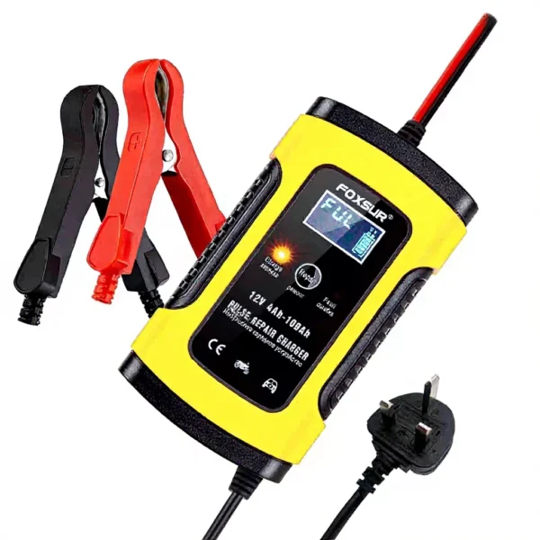 3PIN FOXSUR Car Battery Charger 12V 5A Pulse Repair LCD Battery Charger Motorcycle Acid Charger Intelligent Auto Battery