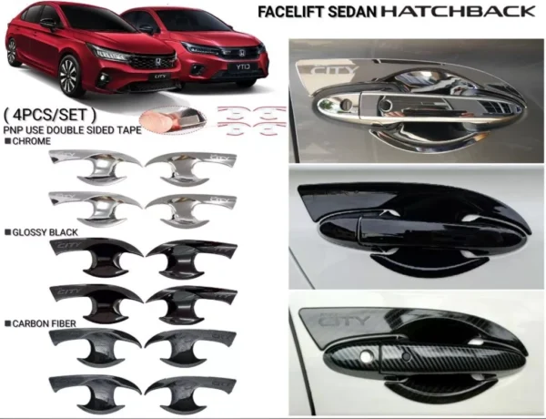 wmremove-transformed AMAZING HONDA CITY GN2 RS FACELIFT 20202025 CAR DOOR HANDLE BOWL COVER ACCESSORIES CHROME CARBON FIBER GLOSSY BLACK